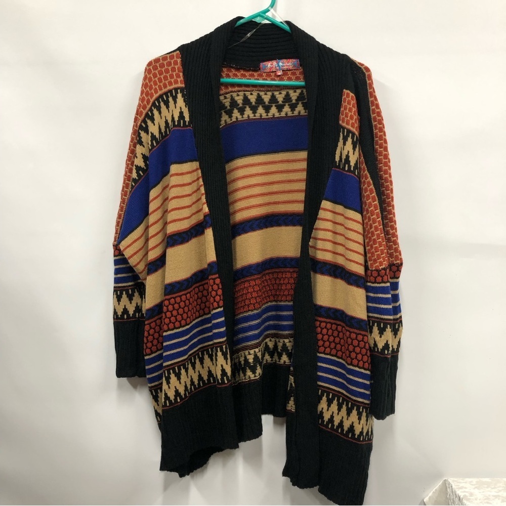 Selfie Couture Open Sweater Cardigan S/M Aztec style knitted southwest print